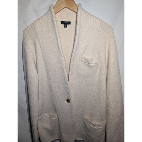 J Crew Womens Cocoon Sweater Cardigan Sz L Ivory Alpaca Wool Blend Pockets cozy - Picture 3 of 7